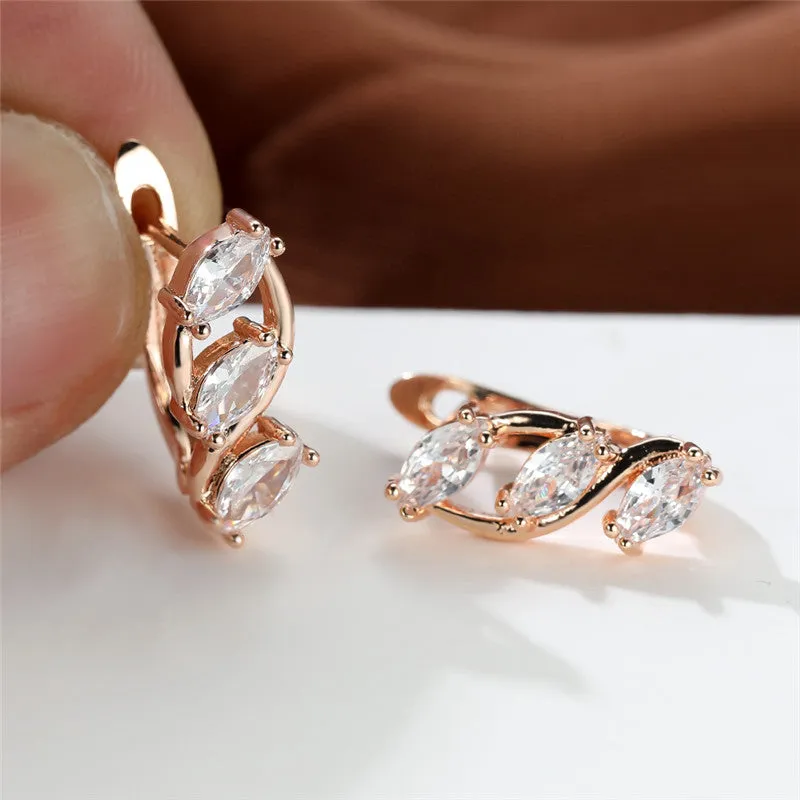 Crystal White Zircon Zircon Earrings Female Luxury Crystal Ear Jewelry Rose Gold Color Bridal Earrings