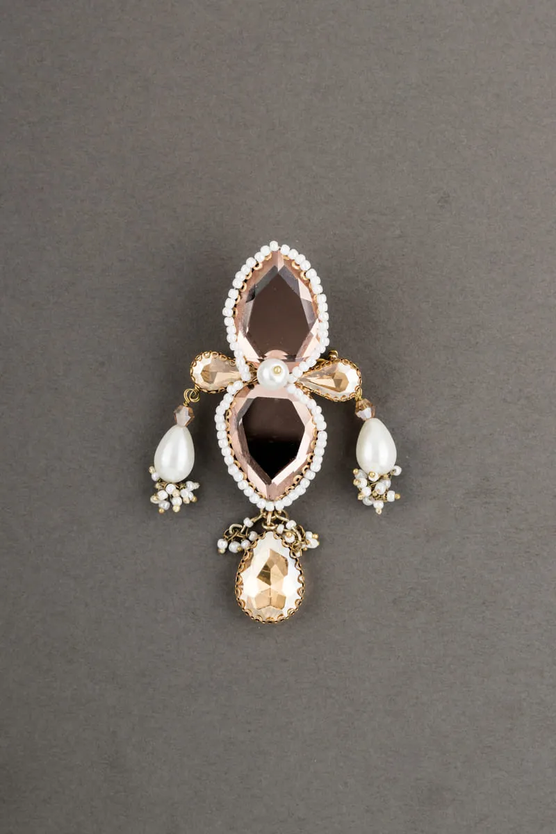 Crystal With Semi Precious Stone Brooch