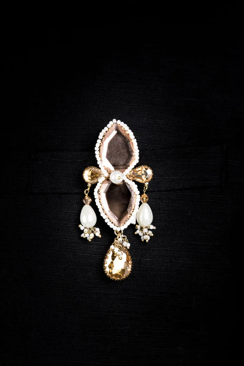 Crystal With Semi Precious Stone Brooch