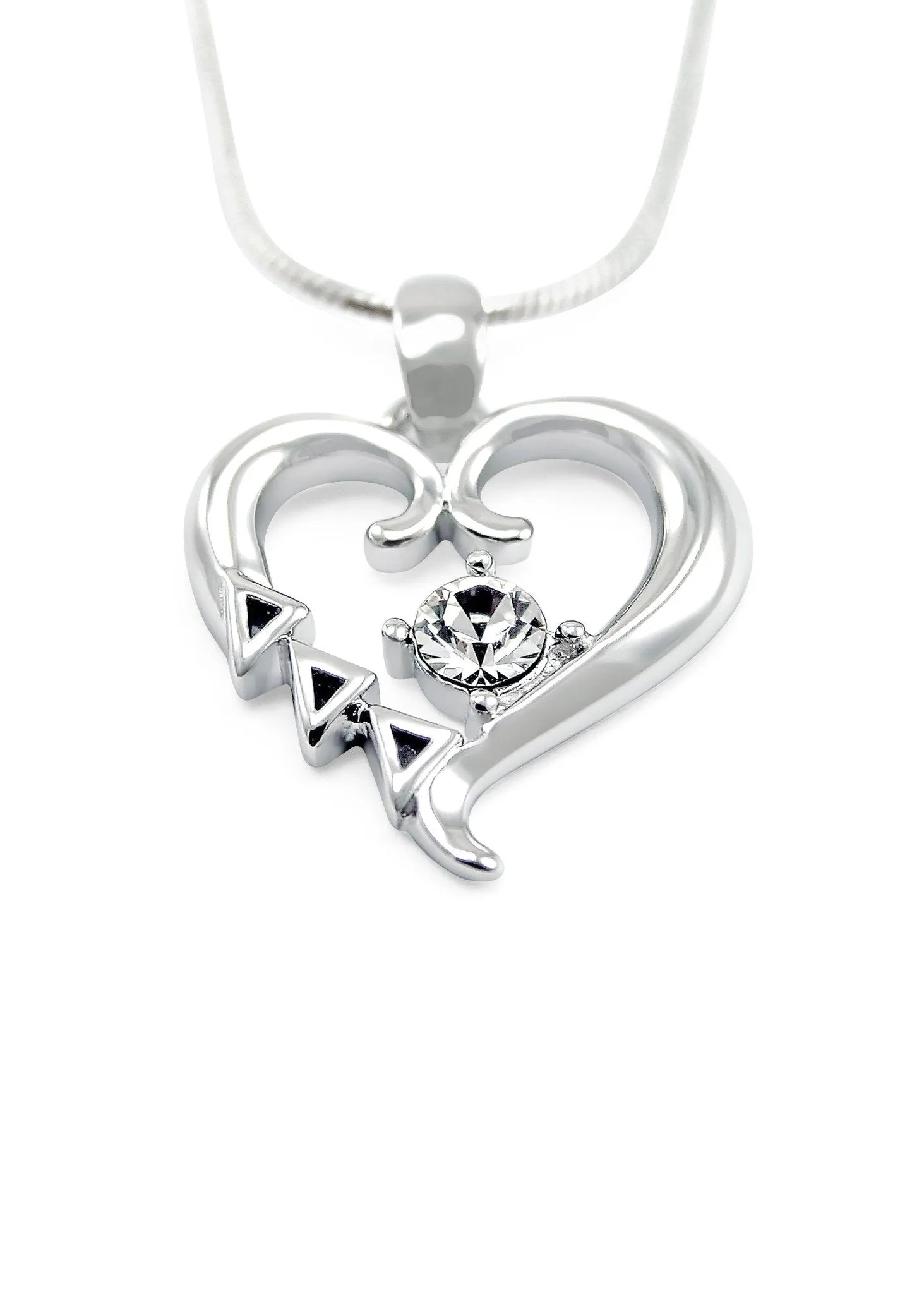 Delta Delta Delta Sterling Silver Heart Pendant with Clear CZ Crystal