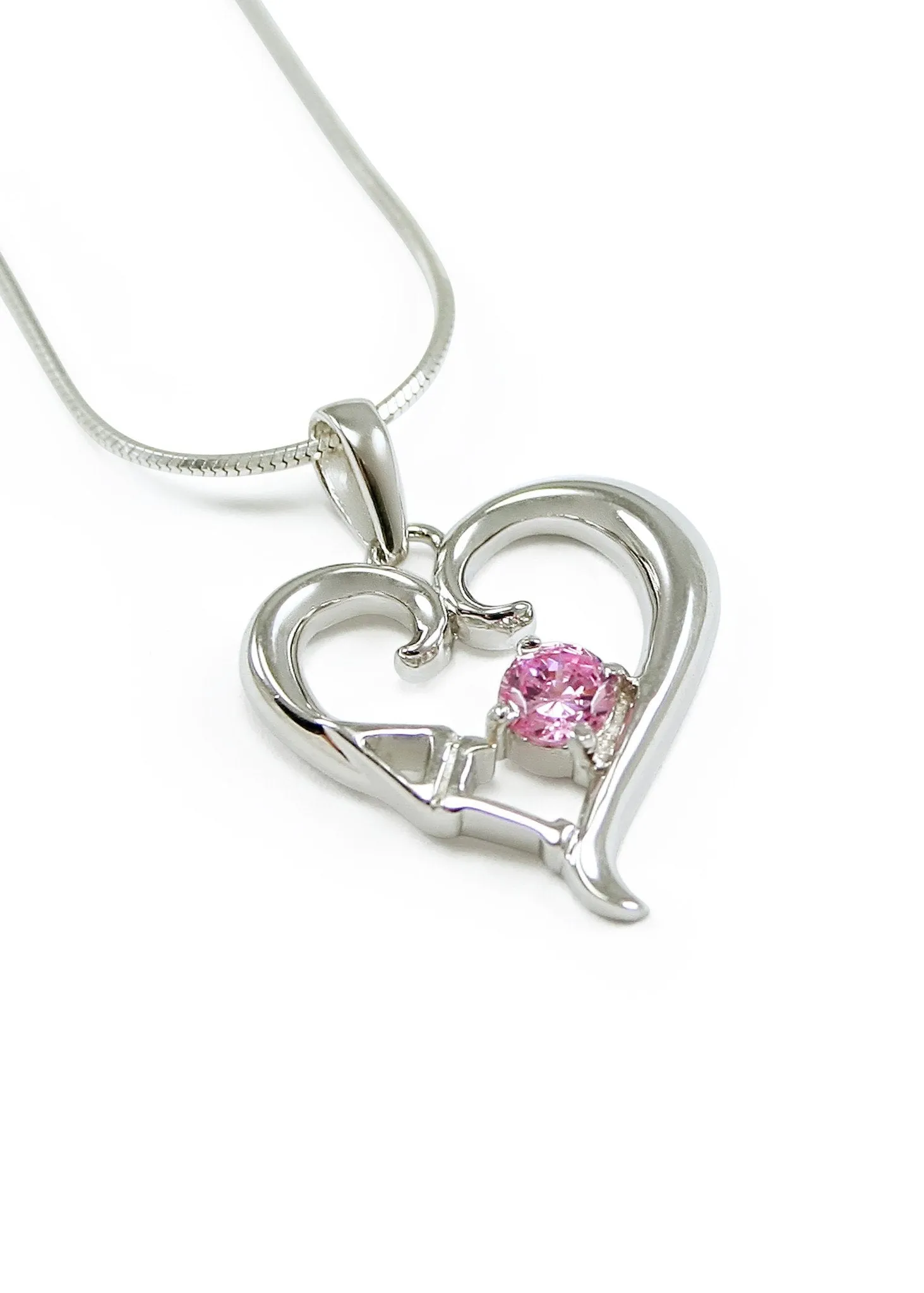 Delta Gamma Sterling Silver Heart Pendant with Pink Crystal