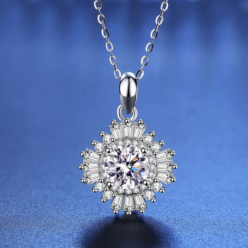 Diamond Square Sunflower Moissanite Necklace