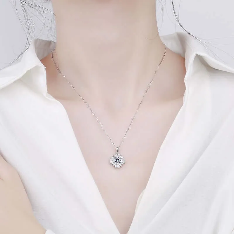 Diamond Square Sunflower Moissanite Necklace