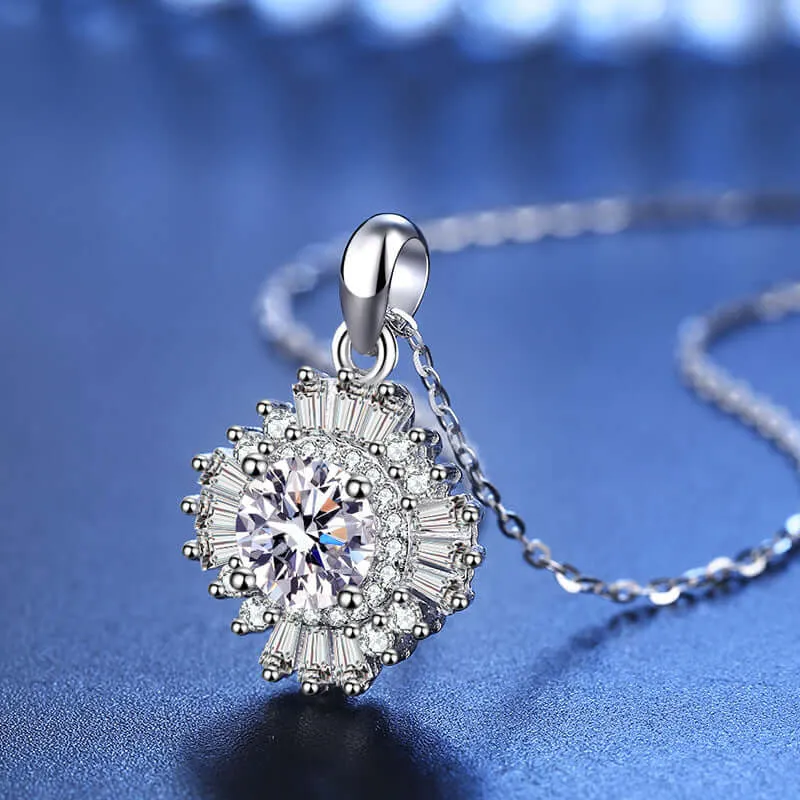 Diamond Square Sunflower Moissanite Necklace