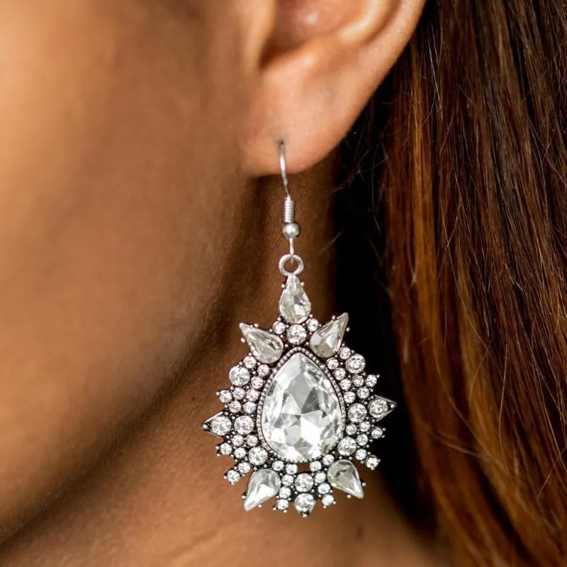 Diva Decor White Gem Statement Earrings