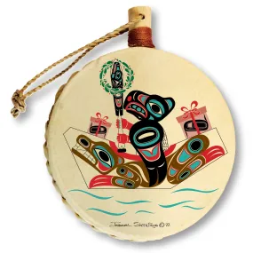 Eagle & Bear Canoe - Holiday Drum Ornament