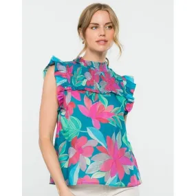 Ellie Smocked Flower Print THML Top-SALE