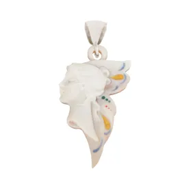 Enamel Carved Cameo Natural Shell Victorian Style Pendant in Sterling Silver