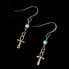 Enerald with brass Ankh Earrings