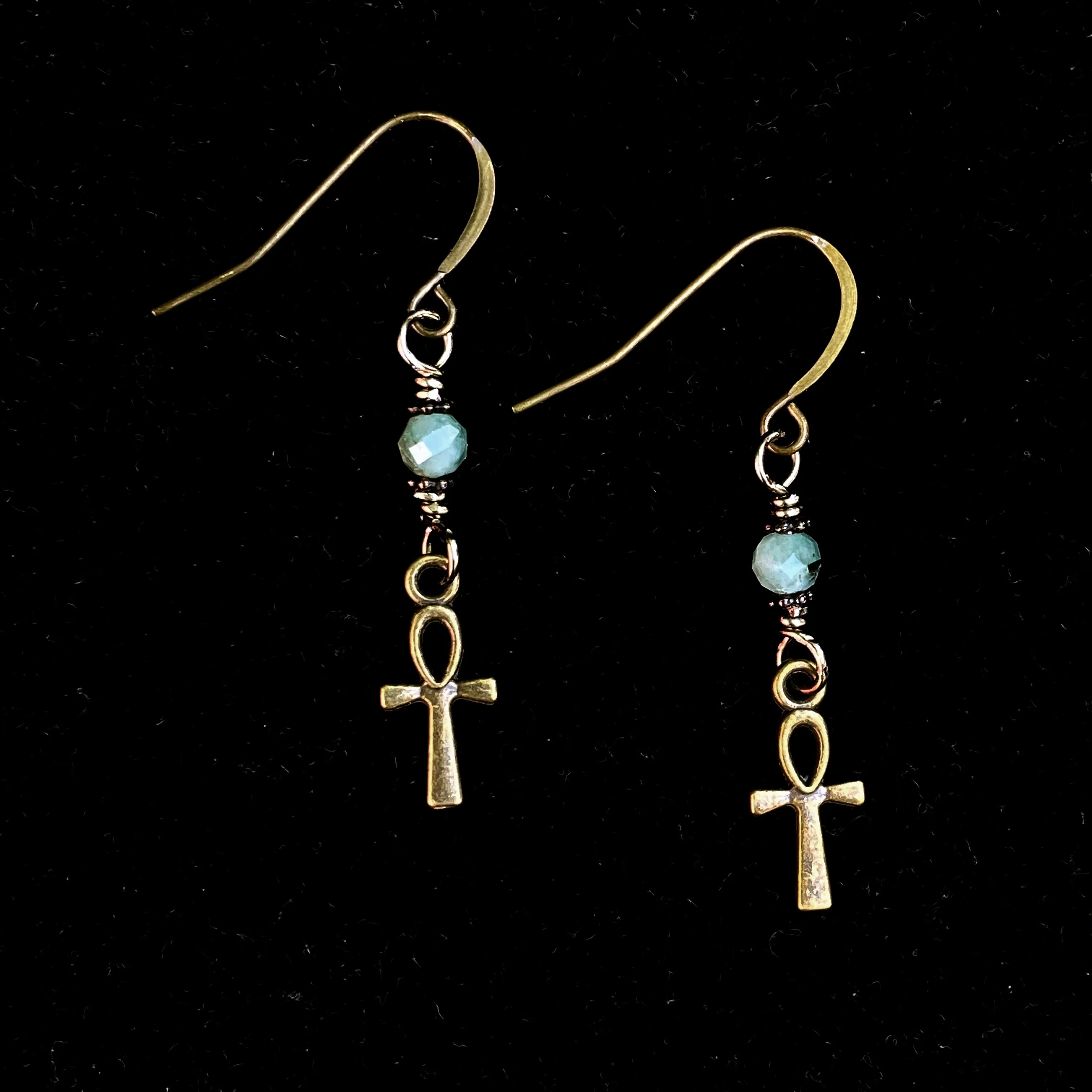 Enerald with brass Ankh Earrings