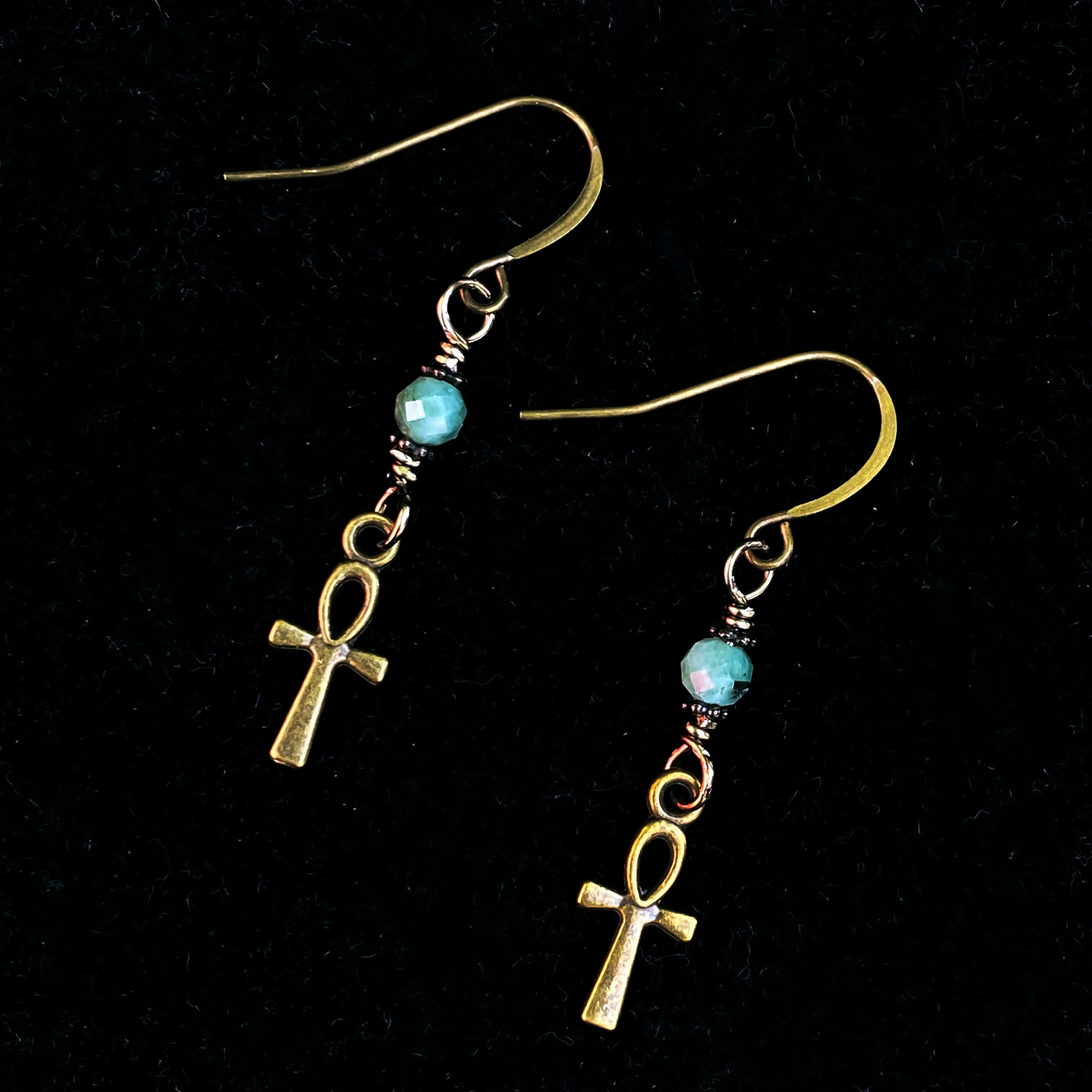 Enerald with brass Ankh Earrings