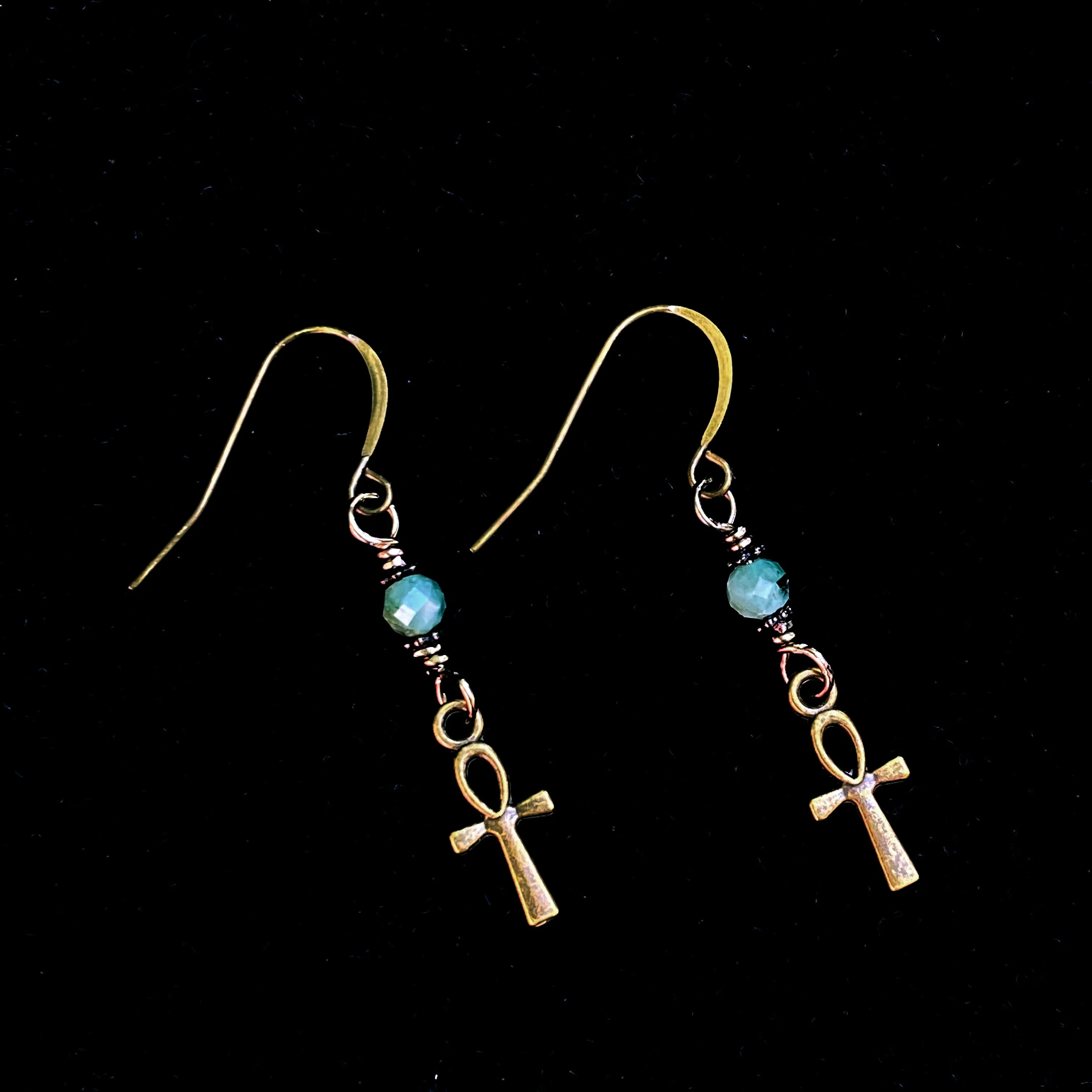 Enerald with brass Ankh Earrings