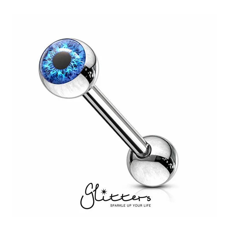 Eyeball Inlaid Ball Surgical Steel Tongue Barbells-Blue