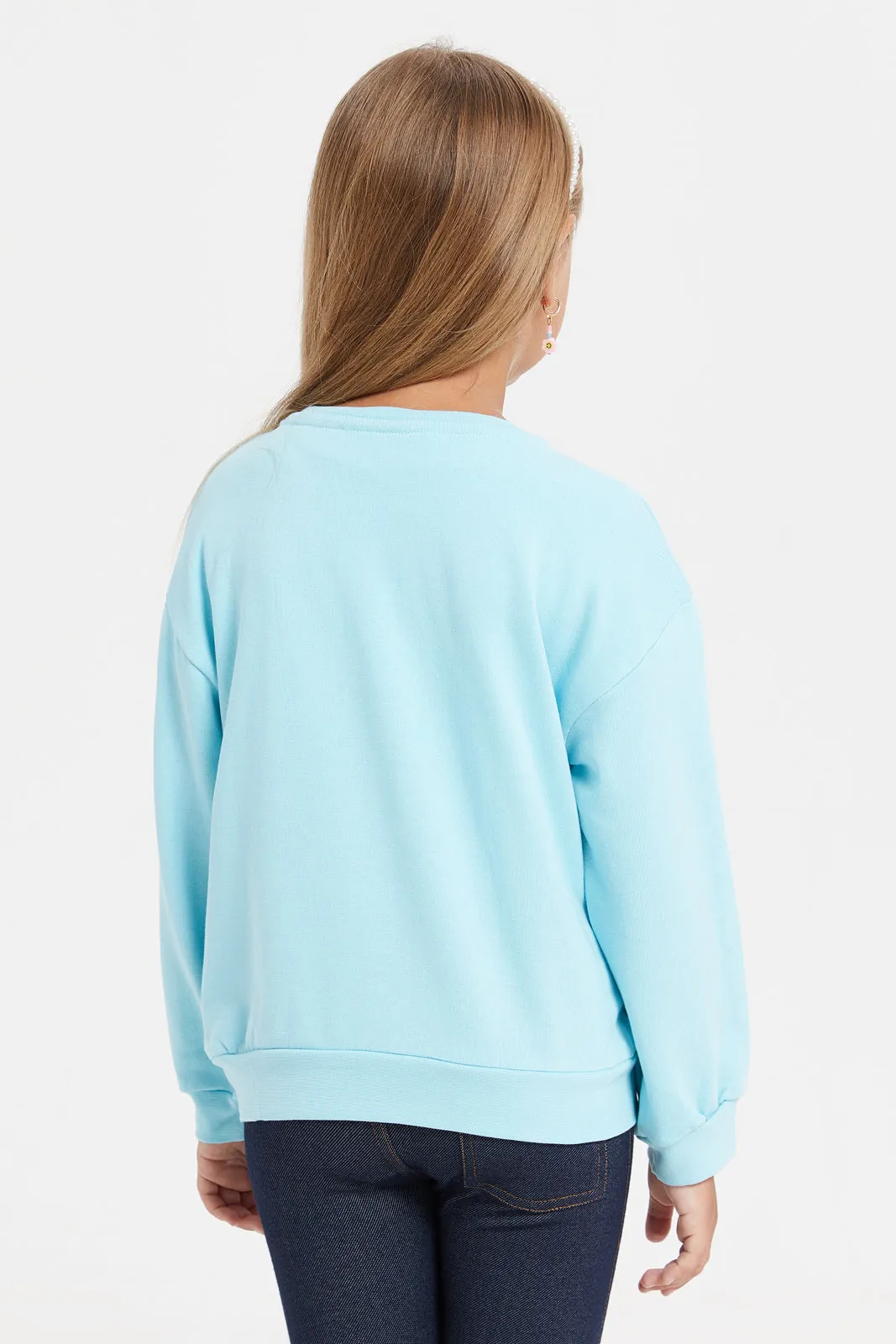 Girls Blue Printed Sweatshirt