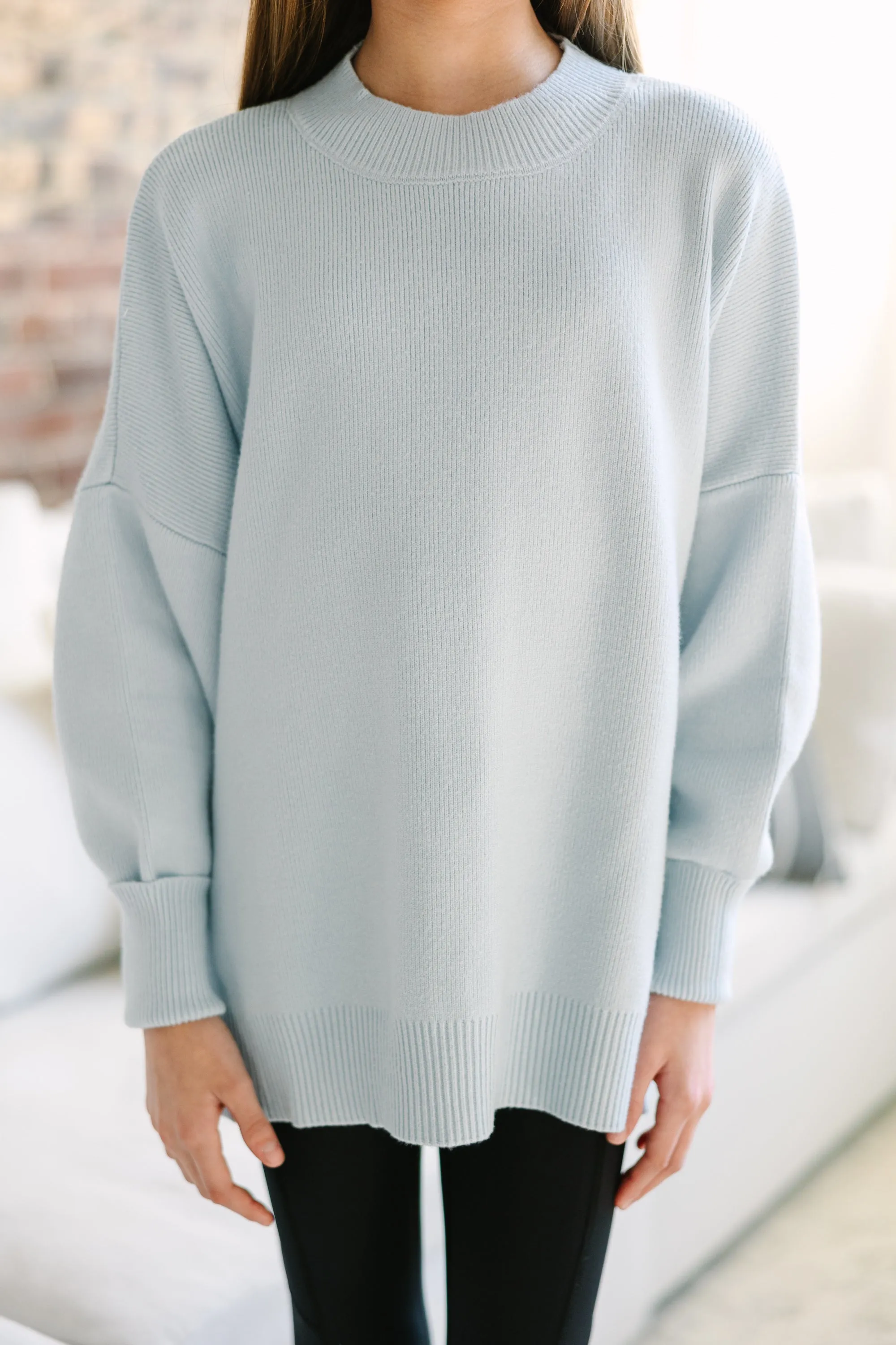 Girls: Perfectly You Light Blue Mock Neck Sweater