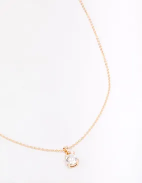 Gold Encased Crystal Solitaire Pendant Necklace