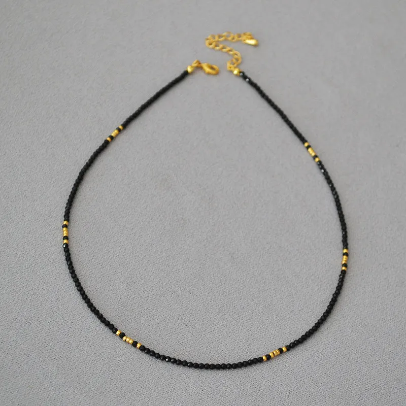 Gold-Plated Choker with Sparkling Black Crystals