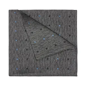 Grey Pocket Square with Black and Blue Dots