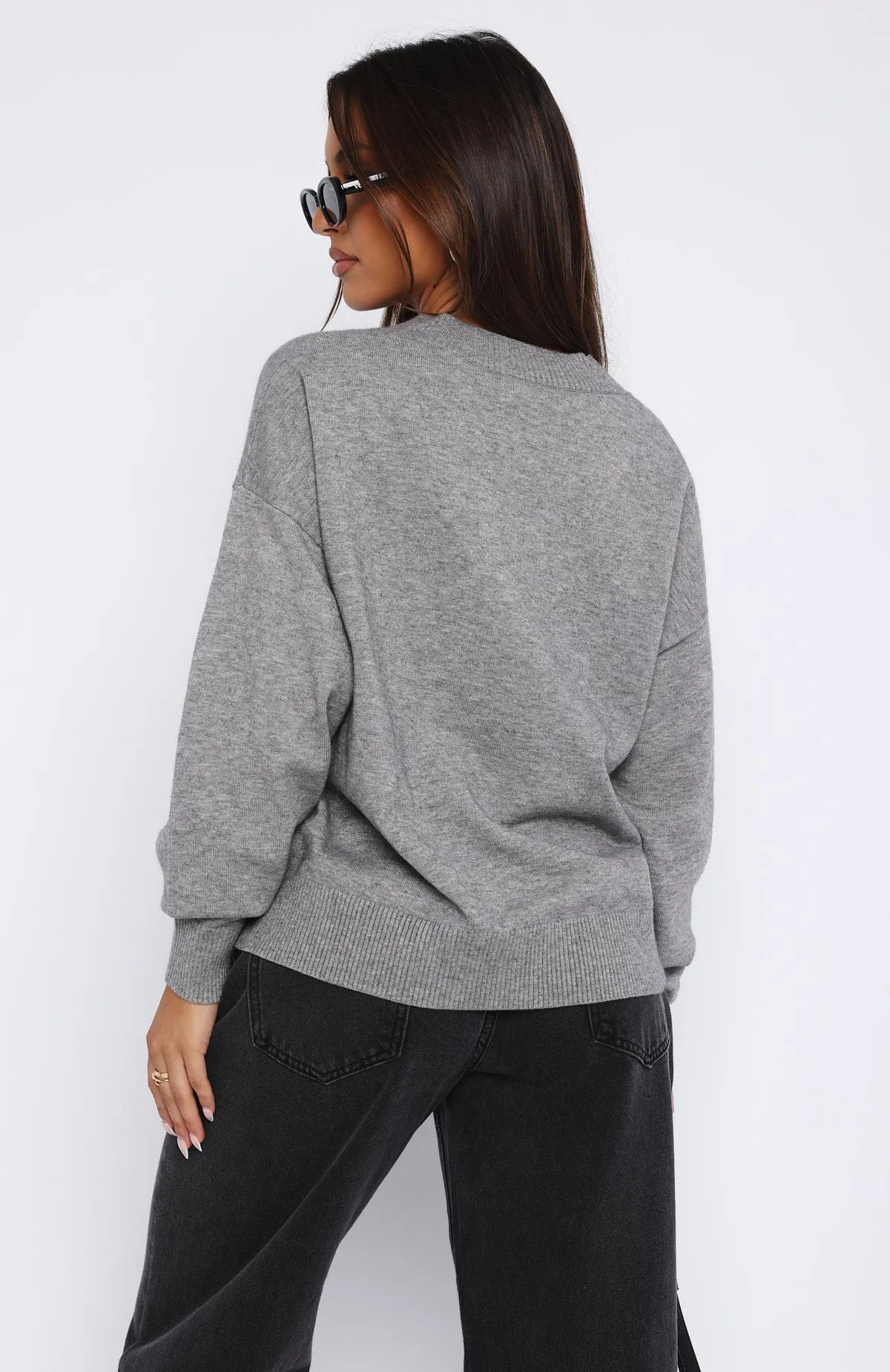 Happy Tonight Knit Sweater Grey Marle