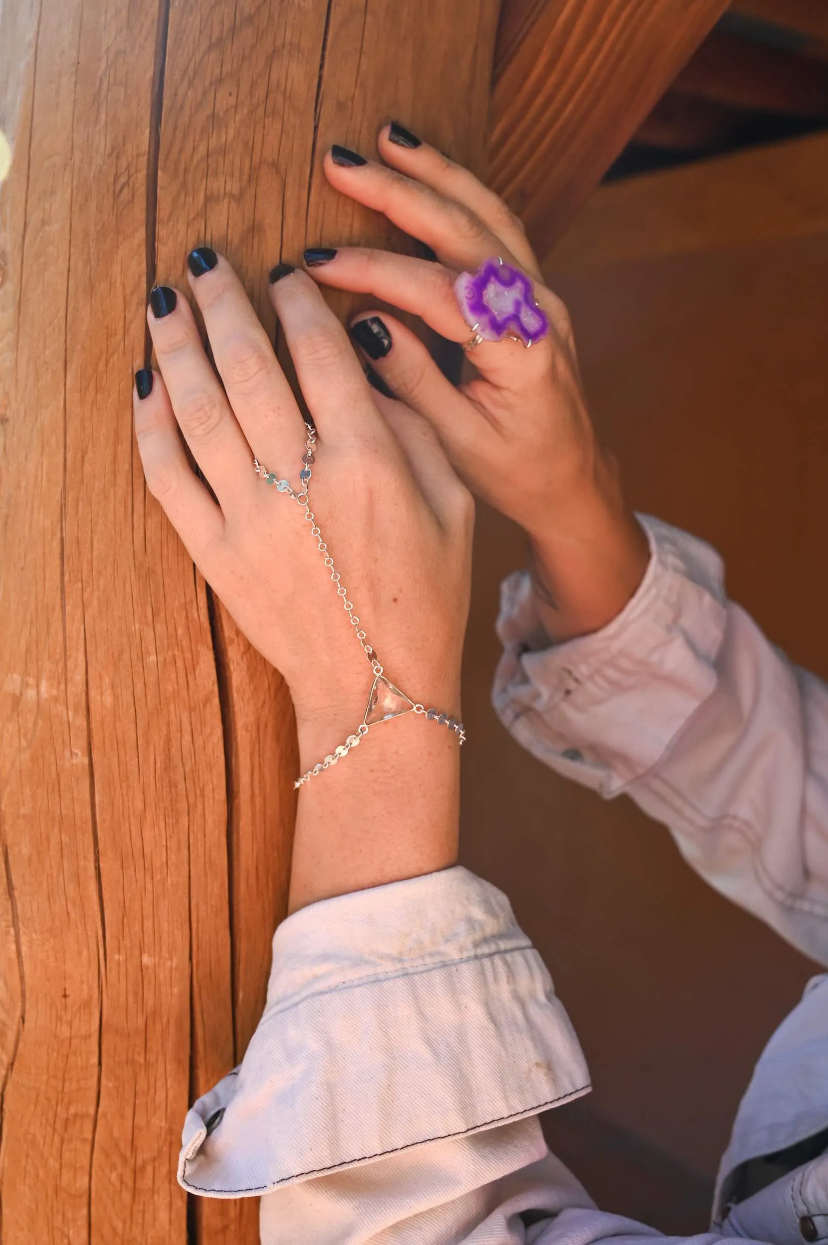 I Am Crystal Clear Quartz Silver Hand Chain