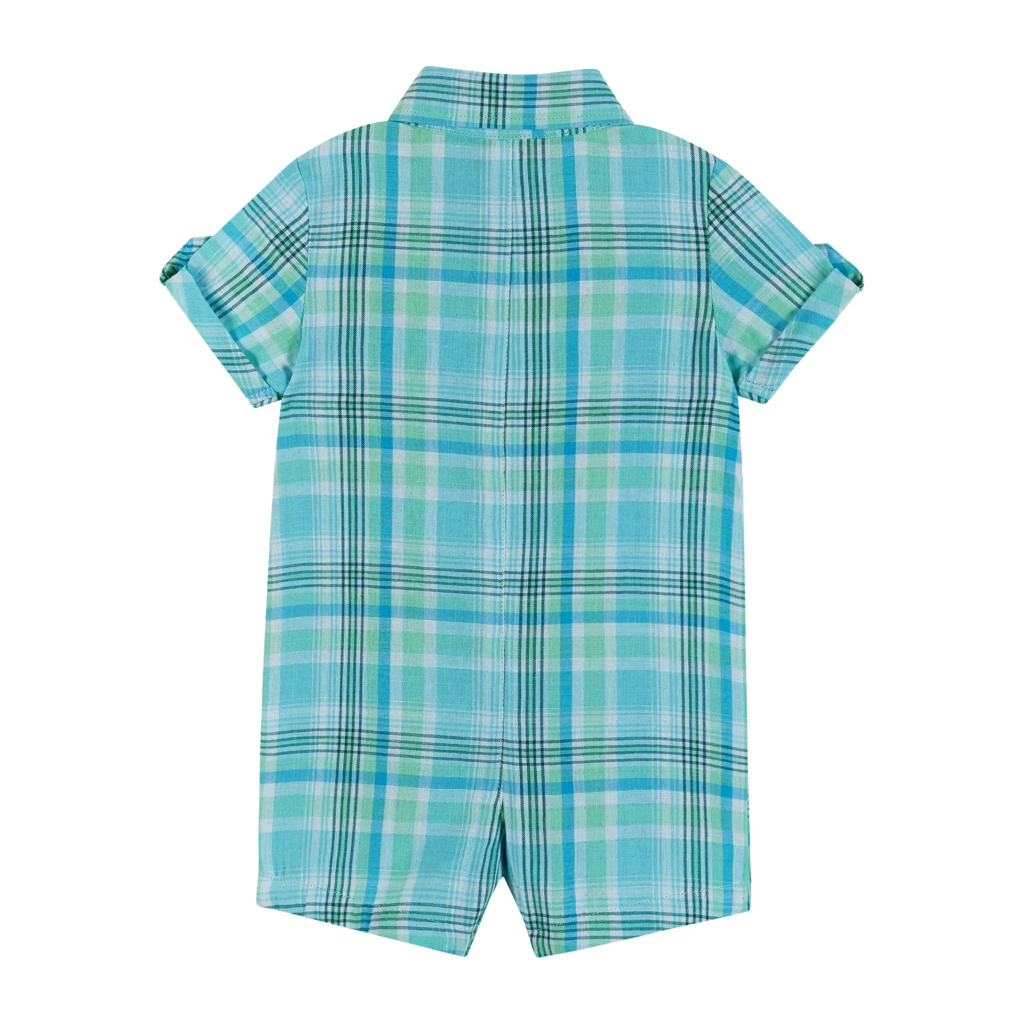 Infant Plaid Poplin Shirtall | Blue and Green