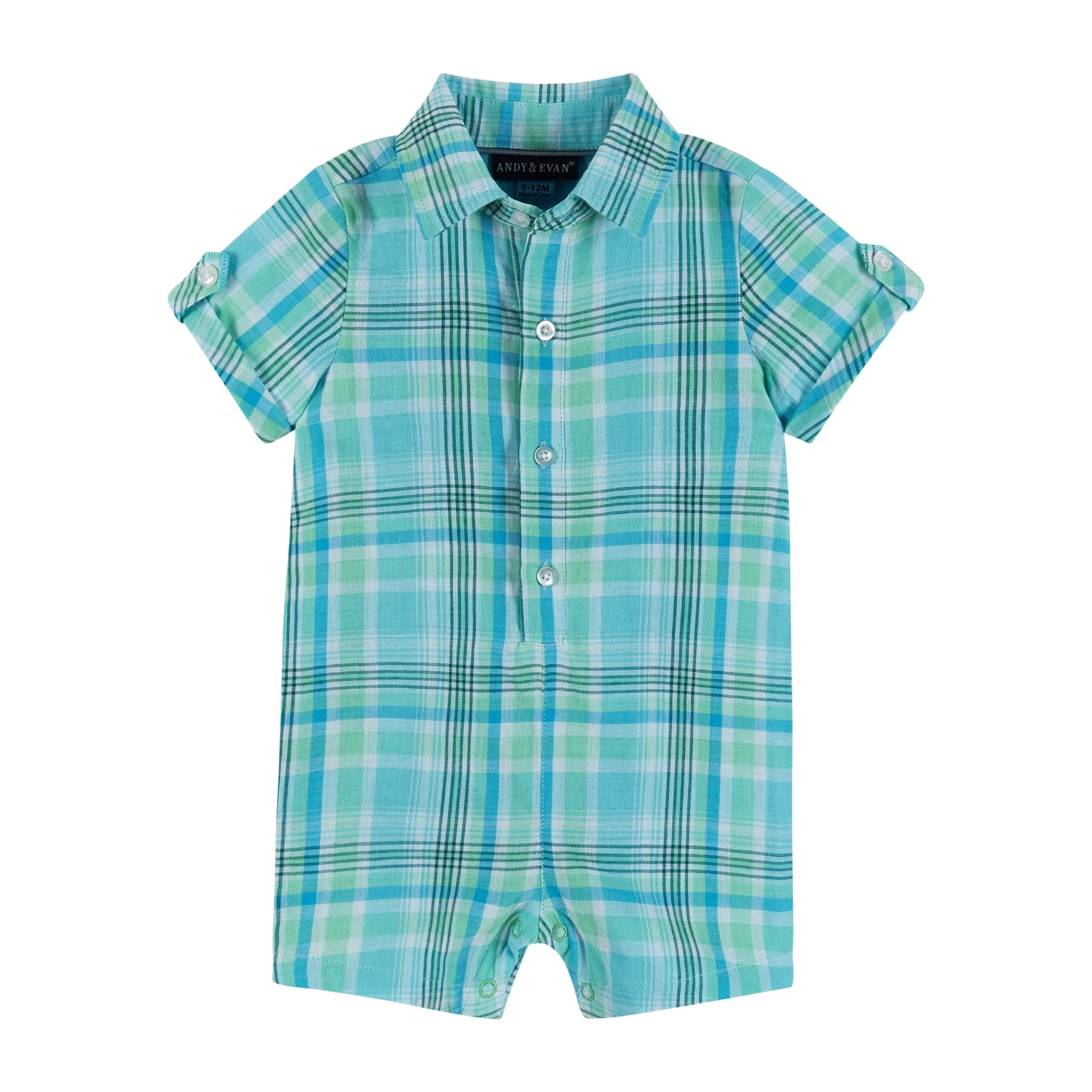 Infant Plaid Poplin Shirtall | Blue and Green