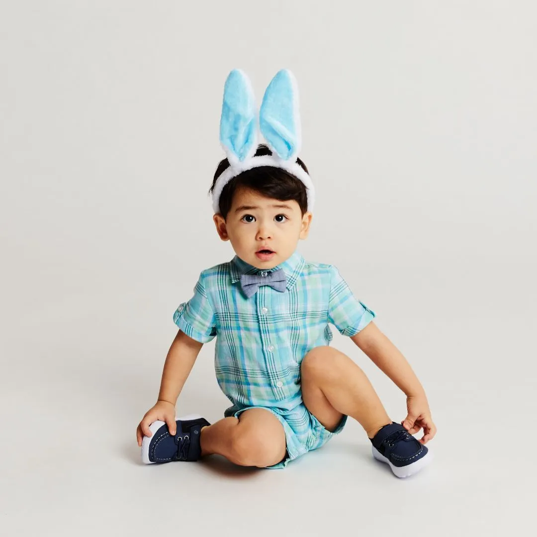 Infant Plaid Poplin Shirtall | Blue and Green