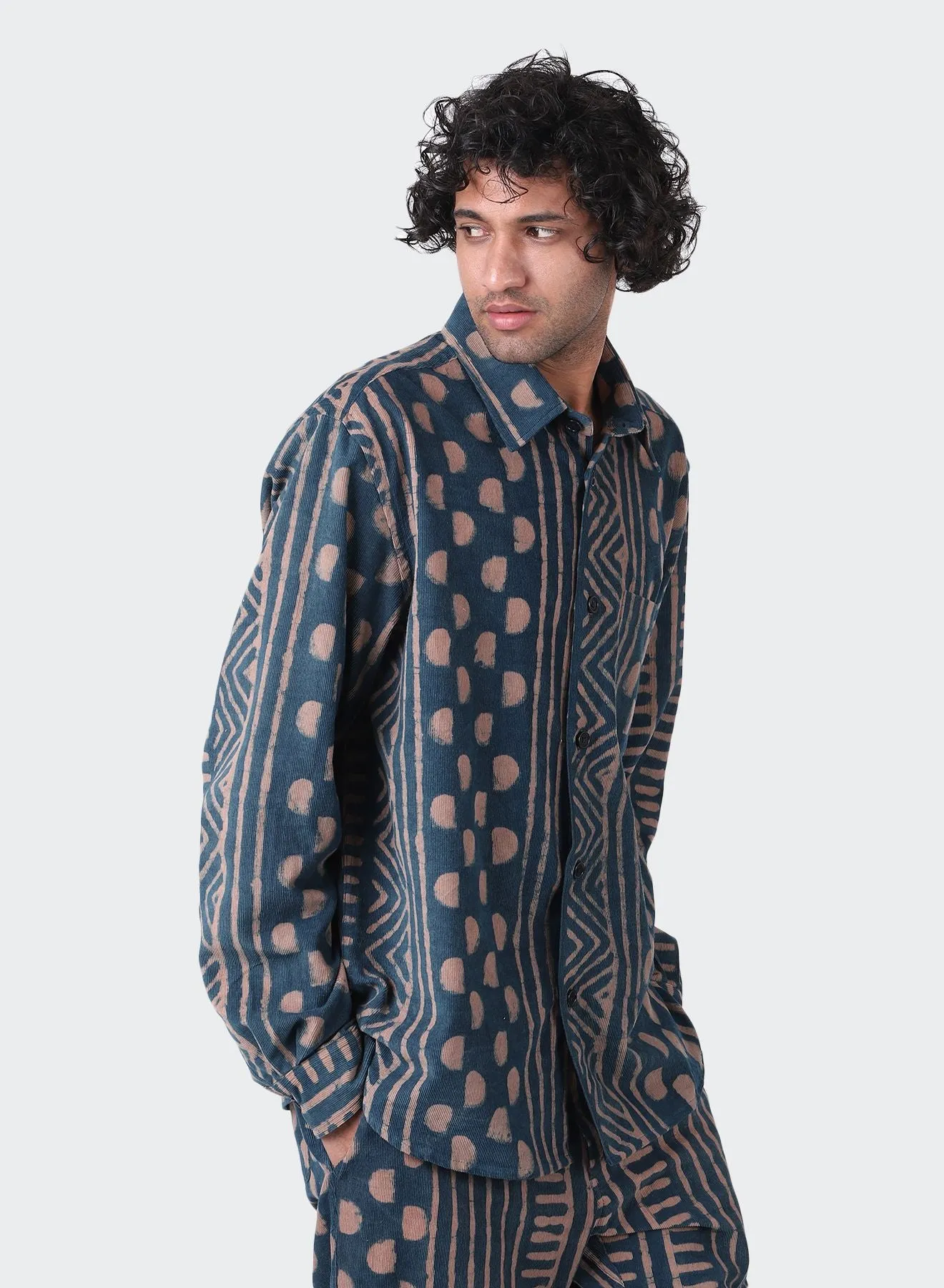 KARDO DESIGN Luis Block Printed Cord Long Sleeve Shirt