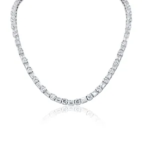 Kimora 85 Carat Round and Emerald Cut Diamond Tennis Necklace in 14k White Gold