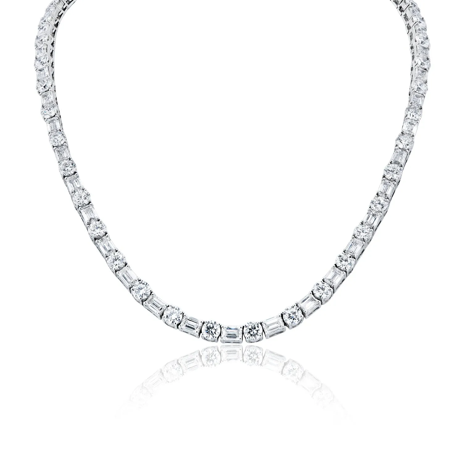 Kimora 85 Carat Round and Emerald Cut Diamond Tennis Necklace in 14k White Gold