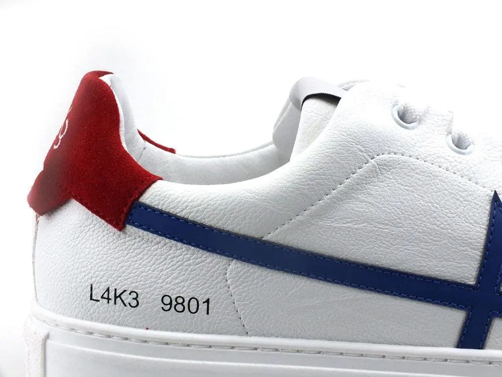 L4K3 College 4 Sneaker Pelle Tricolor Bianco Blu Rosso F57-COL