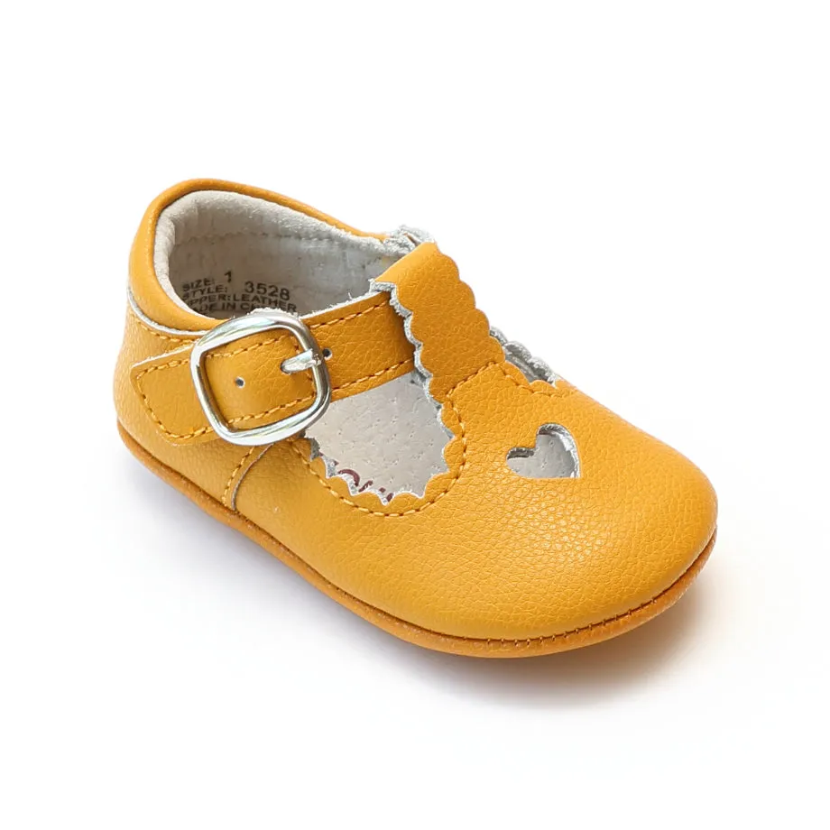 L'Amour Infant Girls Open Heart Leather Crib Mary Janes