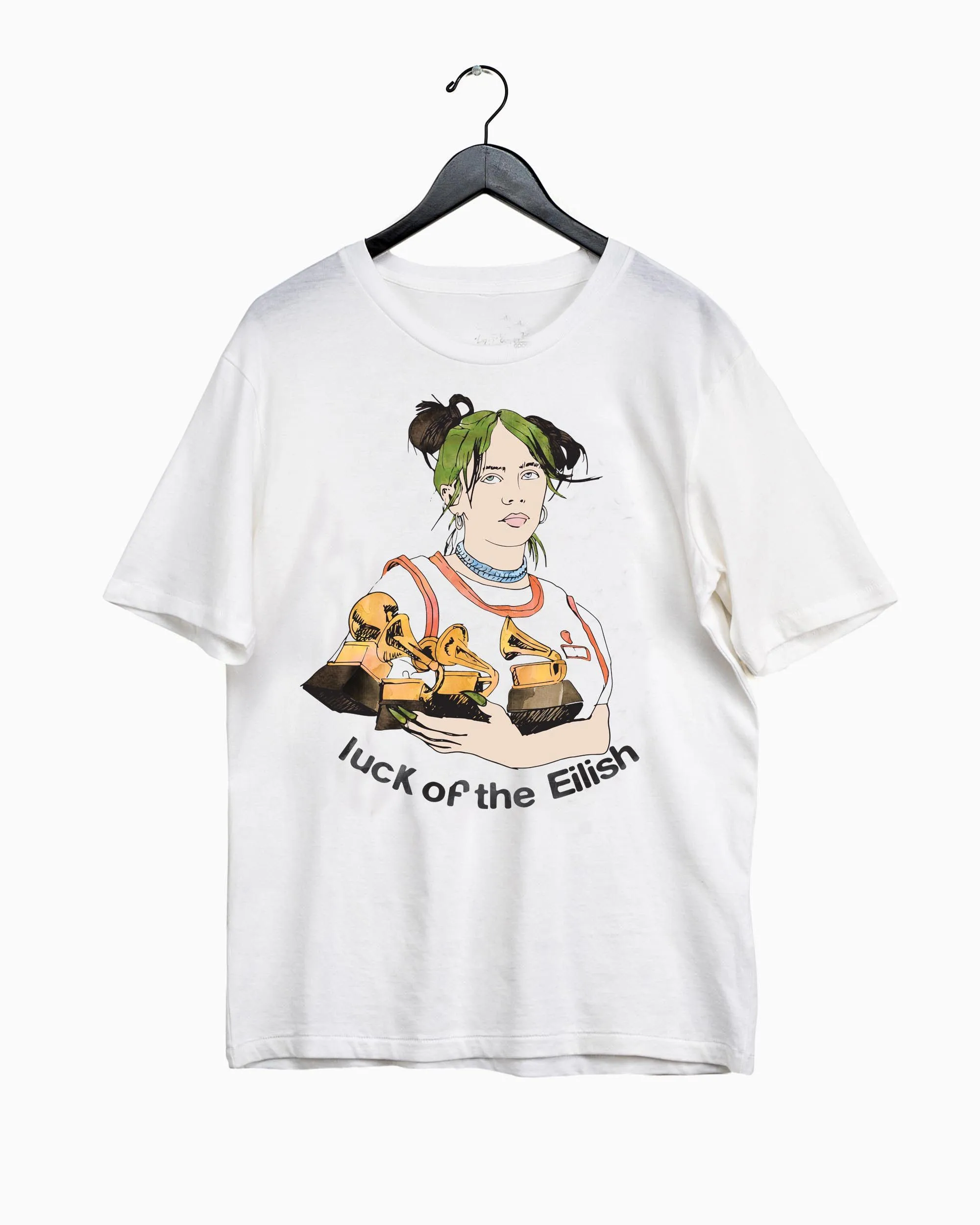 Luck of the Eilish Watercolor White Sueded Tee (FINAL SALE)