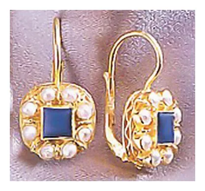 Mediterranean 14k Gold, Lapis and Pearl Earrings