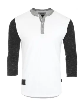 Men's 3/4 Sleeve Black & White Baseball Henley