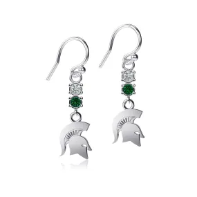 Michigan State University Crystal Dangle Earrings - Silver