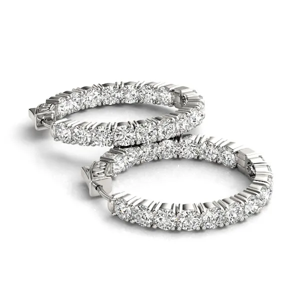 MOON 7 Carat Diamond Eternity Hoop Earrings 1 Inch in 18K White Gold 4 prong-set 50 pointer Round Brilliant F Color VS1 Clarity 30mm BY MIKE NEKTA