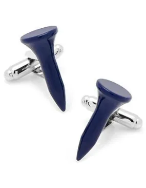 Navy Blue Golf Tee Cufflinks - Silver-Tone - Enamel - Bullet Back Closure