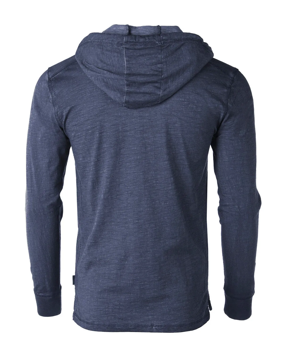 Navy Blue Long Sleeve Vintage Oil Wash Garment Dye Hooded Henley