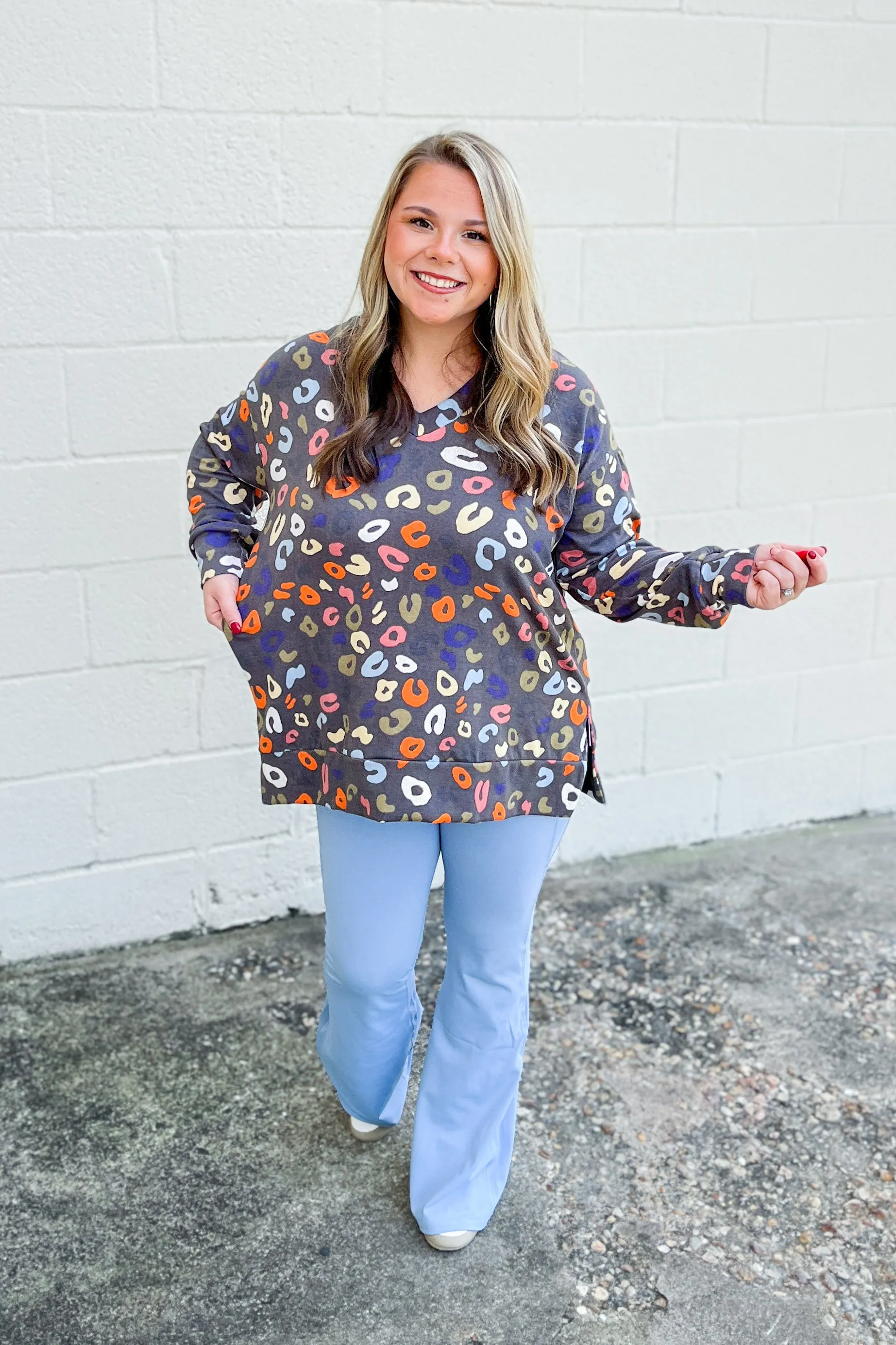 Obsessed With Leopard Top, Charcoal Multi