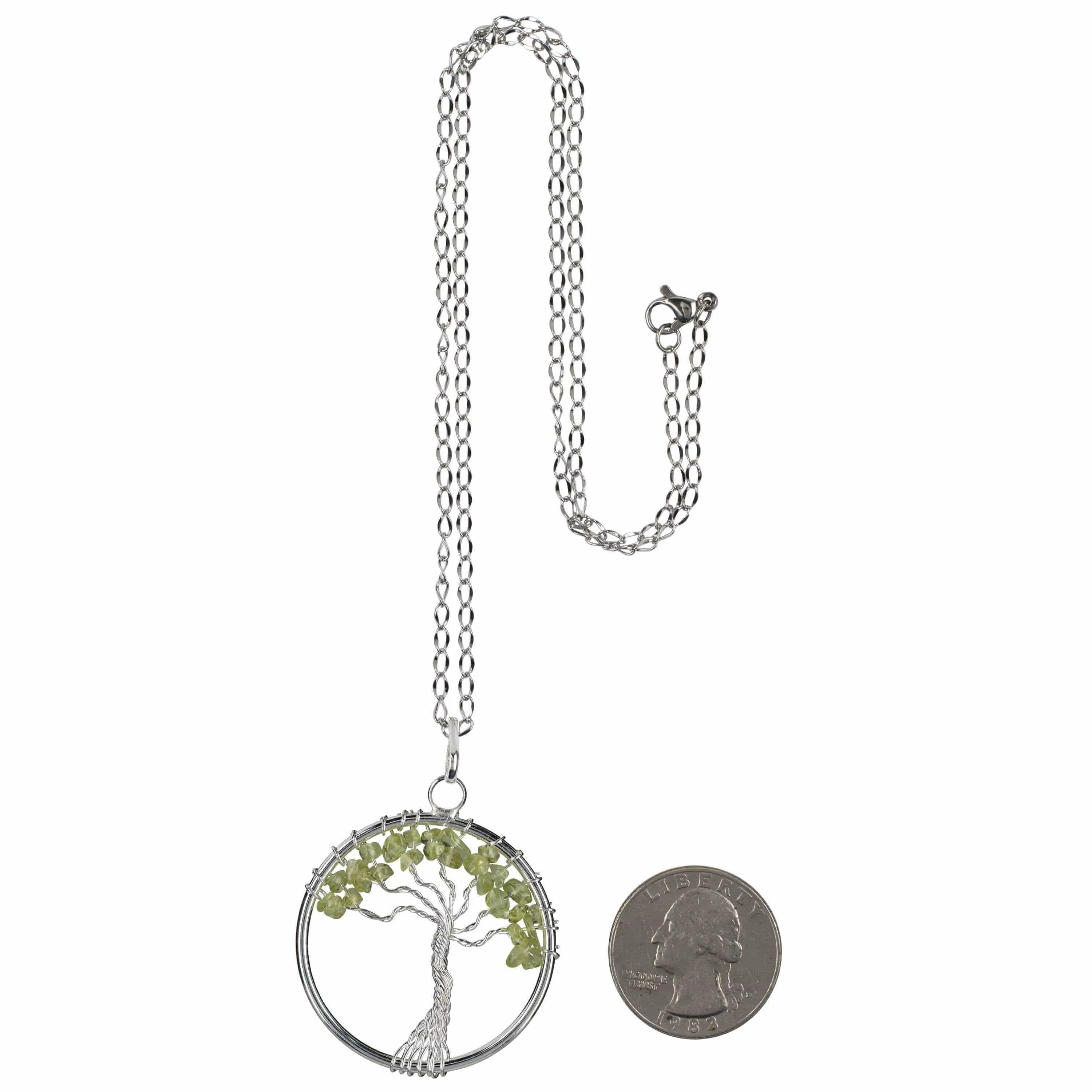 Peridot Chakra Gemstone Tree of Life Necklace & Stainless Steel Chain