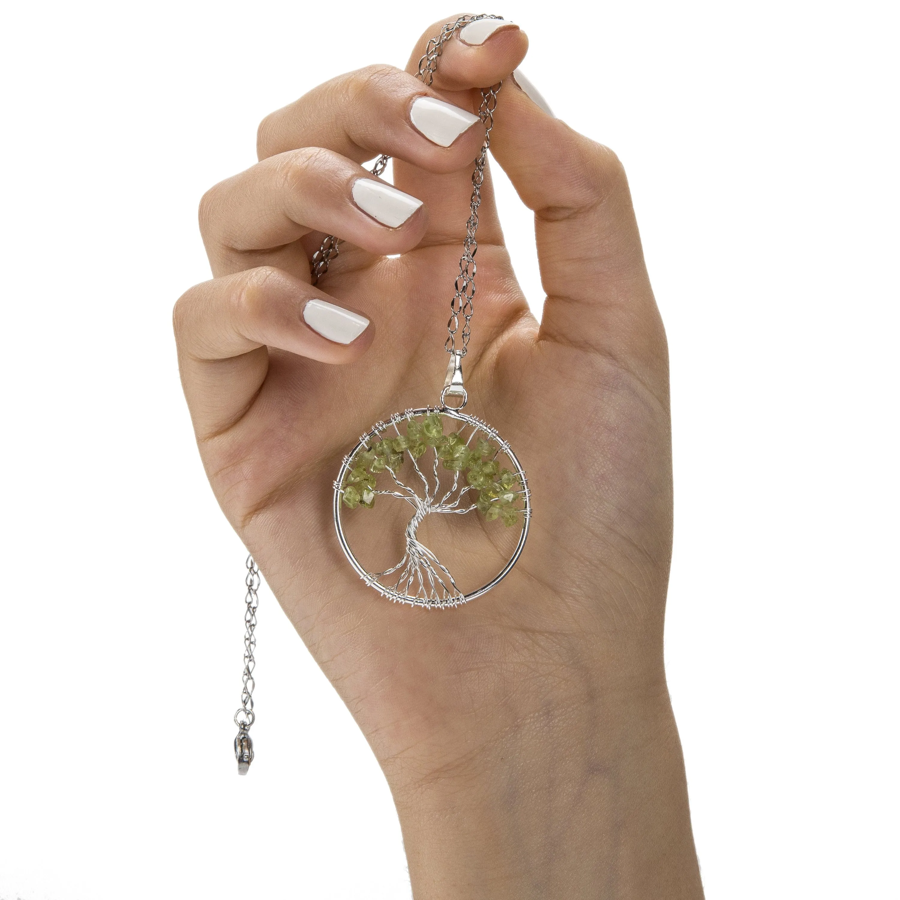 Peridot Chakra Gemstone Tree of Life Necklace & Stainless Steel Chain