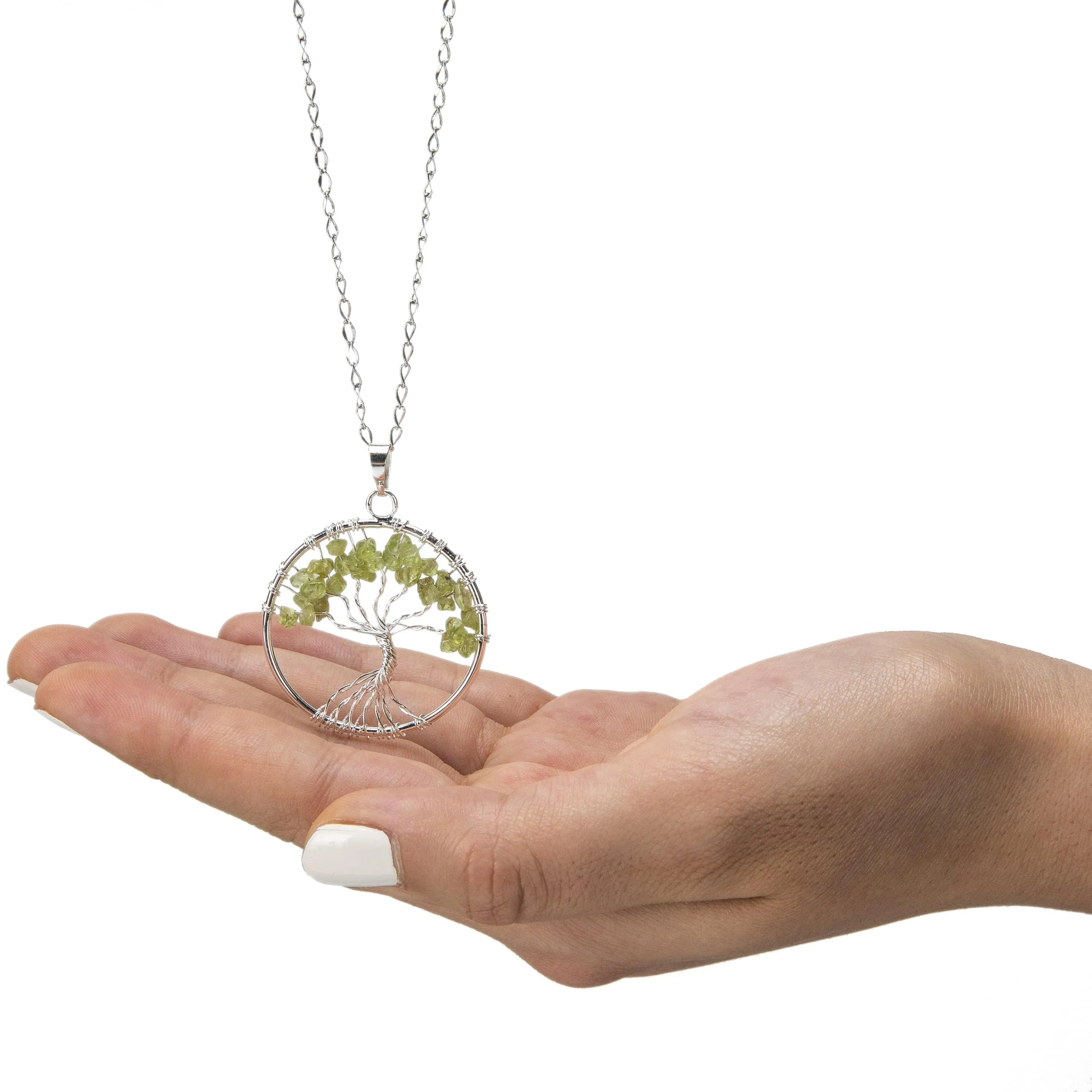 Peridot Chakra Gemstone Tree of Life Necklace & Stainless Steel Chain