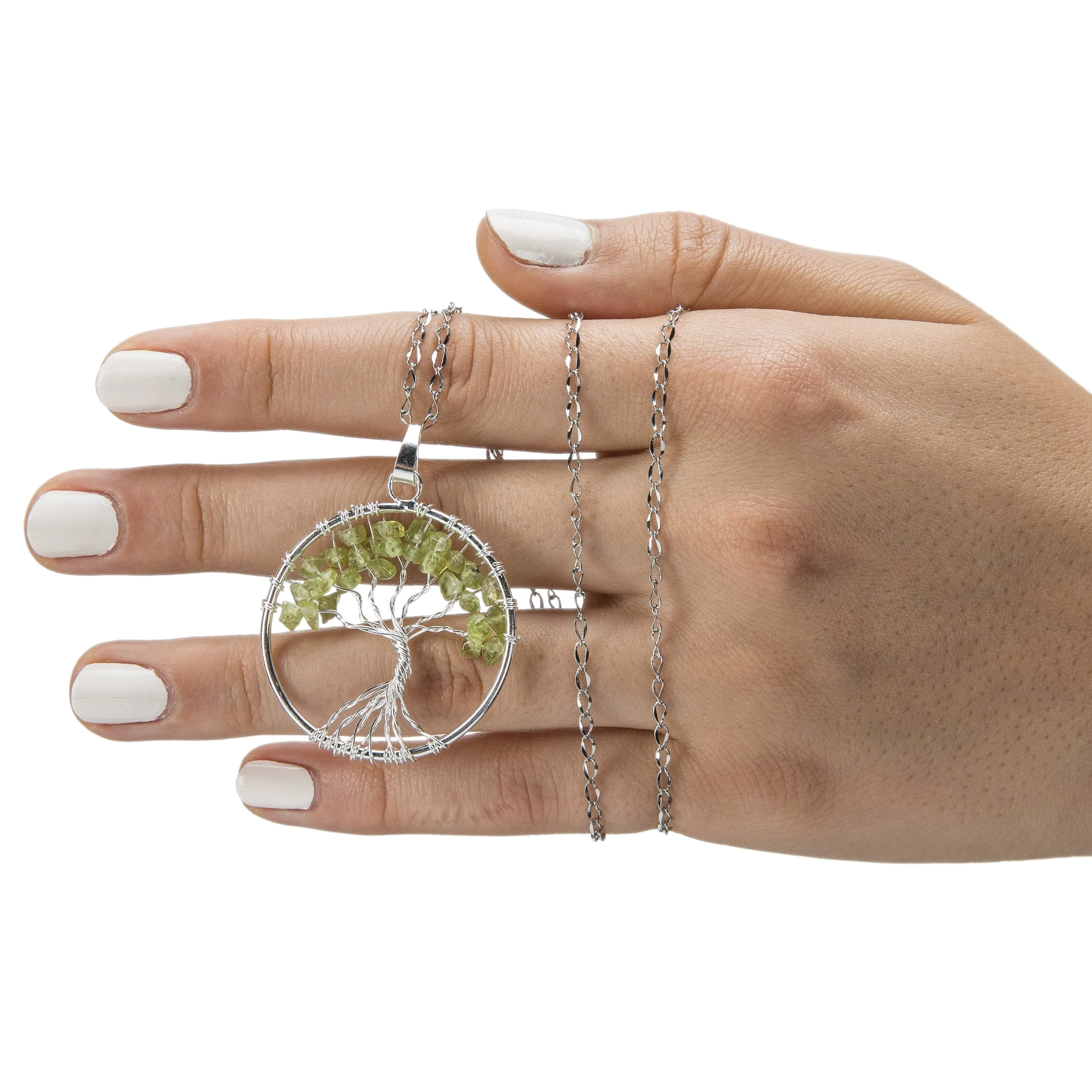 Peridot Chakra Gemstone Tree of Life Necklace & Stainless Steel Chain