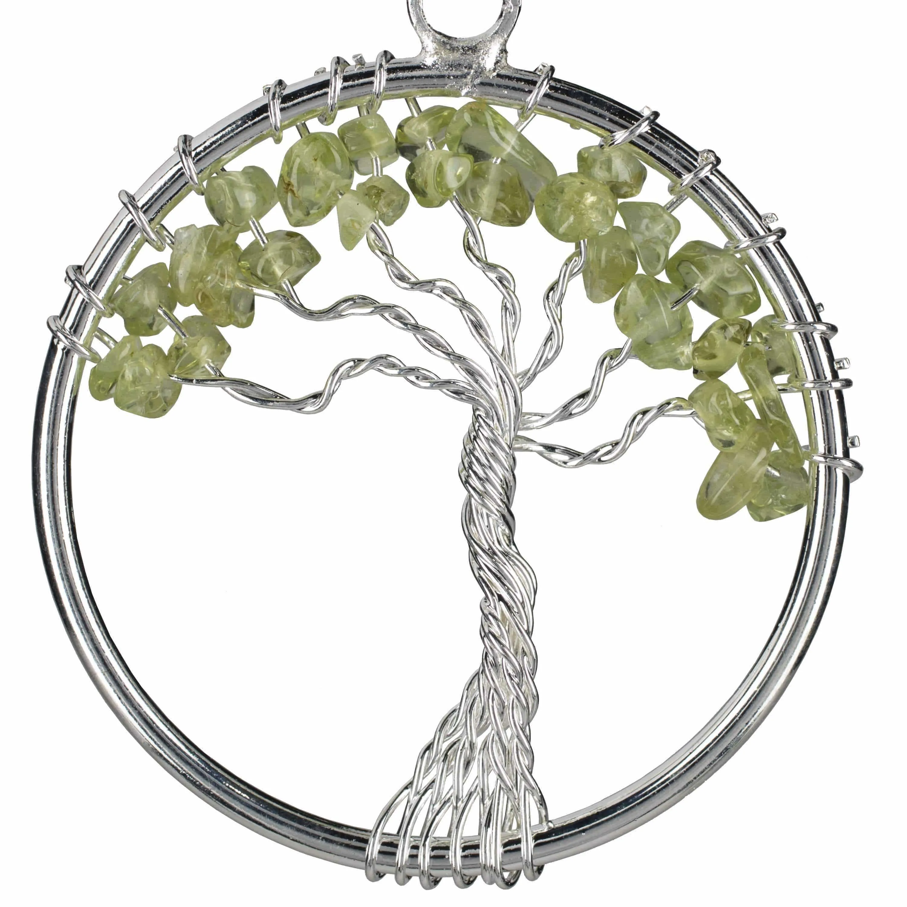 Peridot Chakra Gemstone Tree of Life Necklace & Stainless Steel Chain