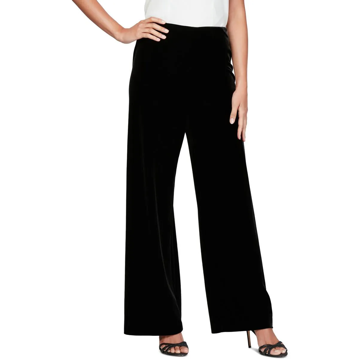 Petites Womens Velvet High Rise Dress Pants