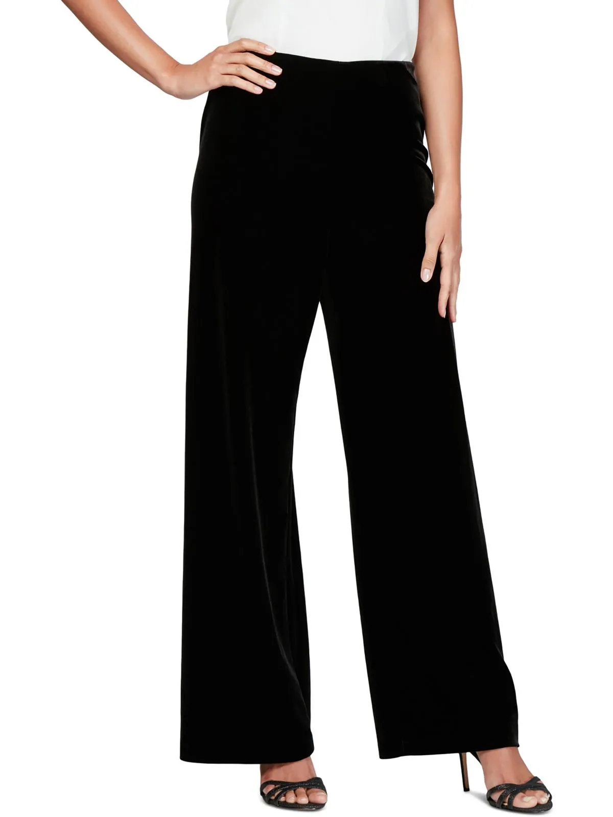 Petites Womens Velvet High Rise Dress Pants