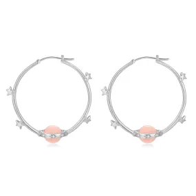 Pink Opal Silver Hoop Earrings - Anahata