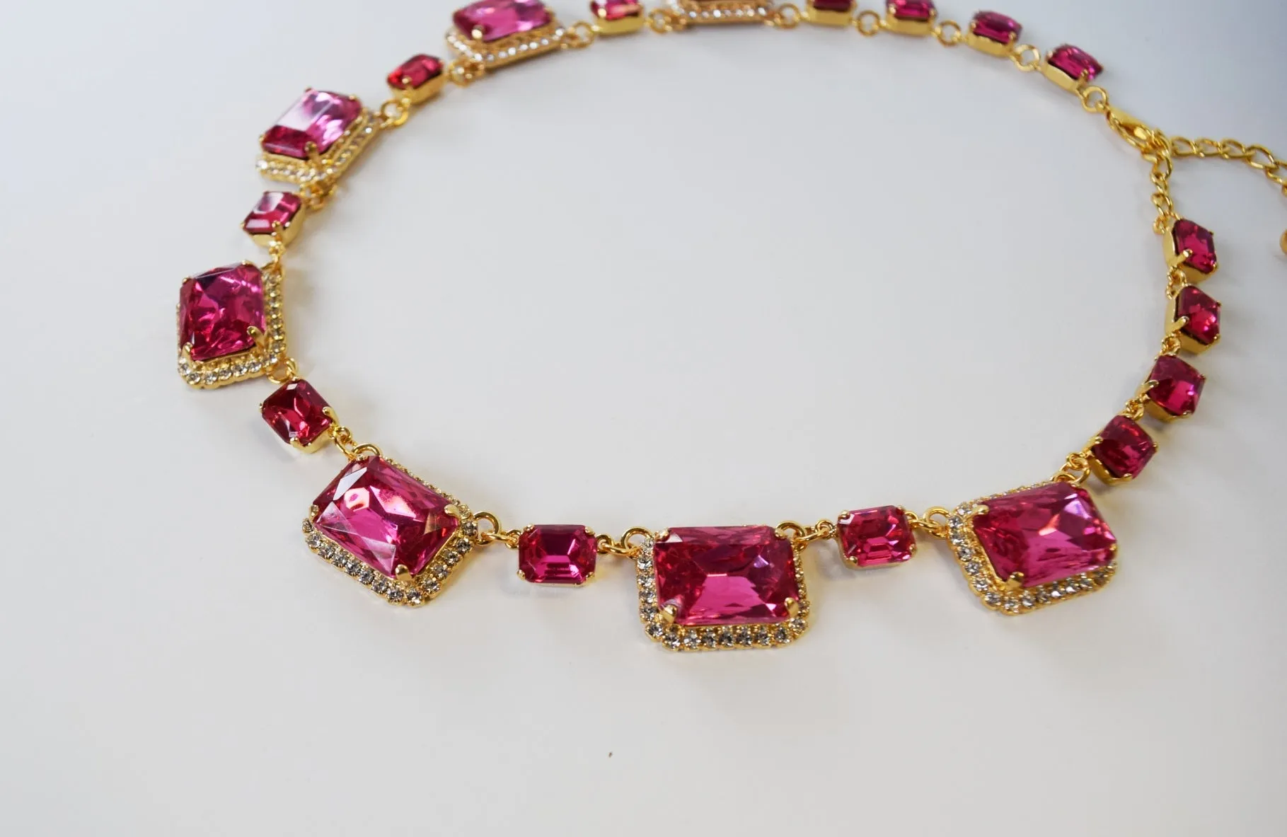 Pink Topaz Halo Necklace - Large Octagon