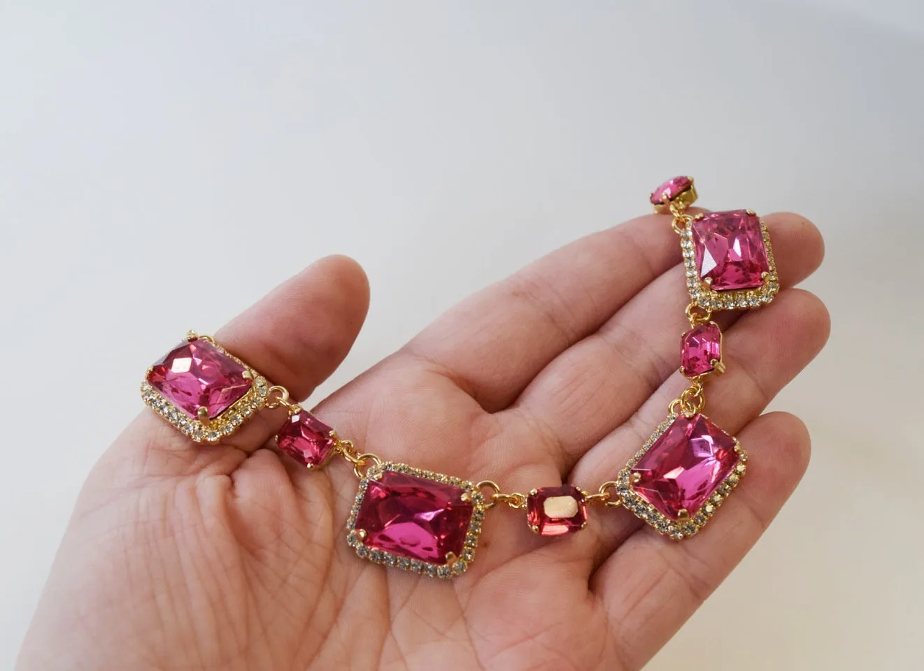 Pink Topaz Halo Necklace - Large Octagon